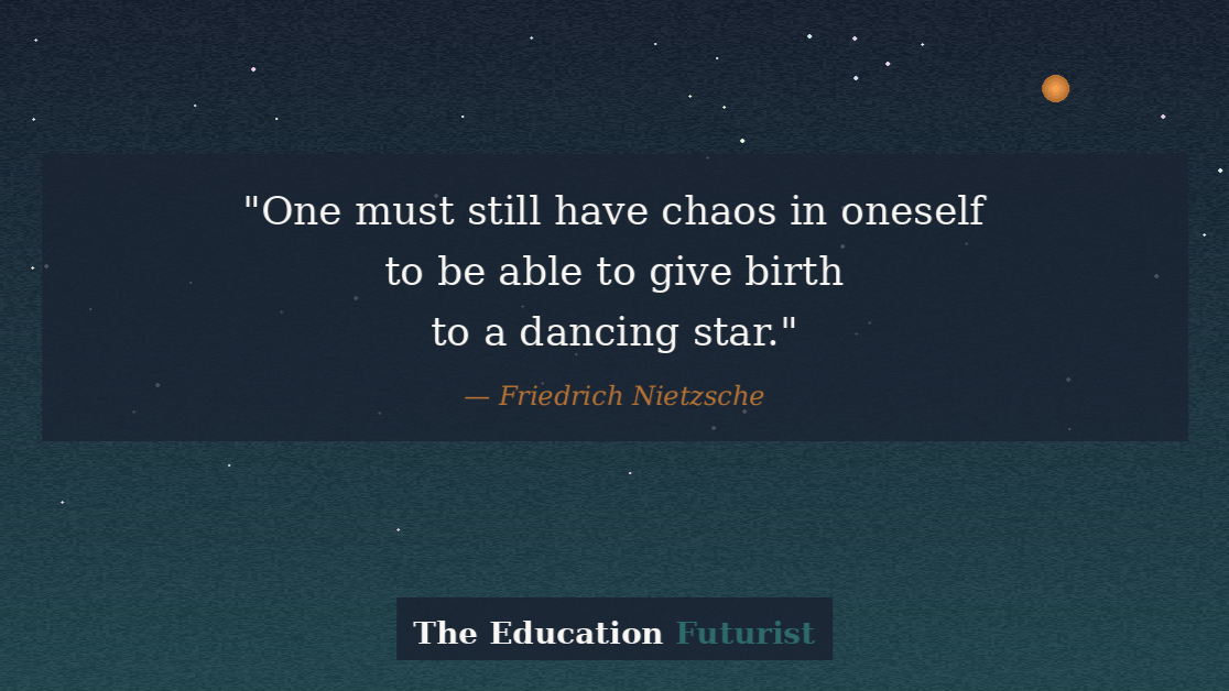 Futures literacy graphic featuring a Friedrich Nietzsche quote about chaos, creativity and growth.
